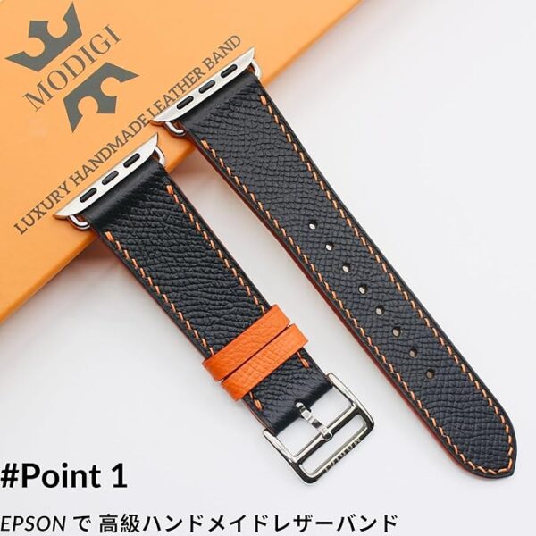 MODIGI コンパチブル Apple Watch用 バンド アップルウォッチ バンド レザー ベルト 本革 高級手作り Veau Epsom 皮ベルト 40mm 41mm 42mm 44mm 45mm 46mm 49mm Ultra 1/2/3 SE 1/2/3シリーズ 10 9 8 7 6 5 (Black) (Copy) - Image 2