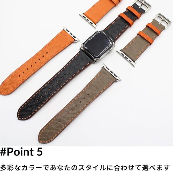 MODIGI コンパチブル Apple Watch用 バンド アップルウォッチ バンド レザー ベルト 本革 高級手作り Veau Epsom 皮ベルト 40mm 41mm 42mm 44mm 45mm 46mm 49mm Ultra 1/2/3 SE 1/2/3シリーズ 10 9 8 7 6 5 (Orange) - Image 6