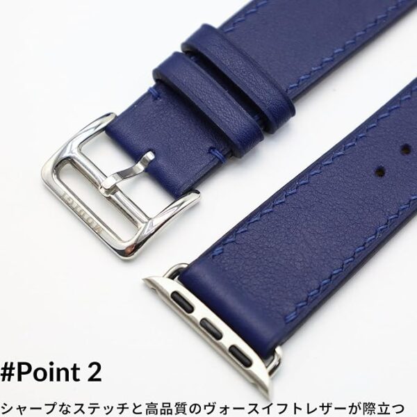 MODIGI コンパチブル Apple Watch用 バンド アップルウォッチ バンド レザー ベルト 本革 高級手作り Veau Swift 皮ベルト 40mm 41mm 42mm 44mm 45mm 46mm 49mm Ultra 1/2/ SE 1/2/3シリーズ10 9 8 7 6 5 4 (Navy) - Image 3