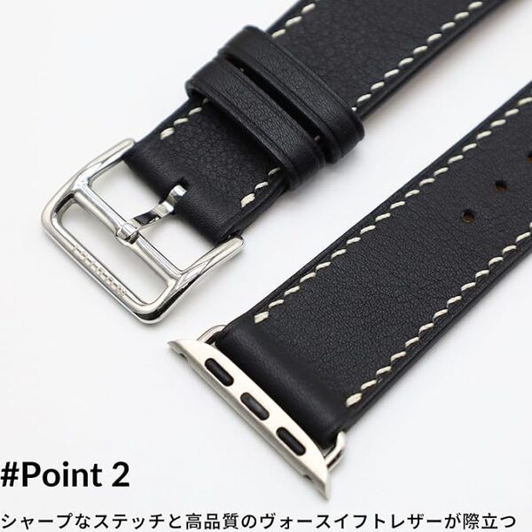 [MODIGI] コンパチブル アップルウォッチ バンド レザー Apple Watch用 ベルト 本革 高級 手作り Veau Swift皮 40mm 41mm 42mm 44mm 45mm 46mm 49mm Apple Watch Ultra 1/2/3 SE 1/2/3 シリーズ10 9 8 7 6 5 4 対応 (Black/White) - Image 3