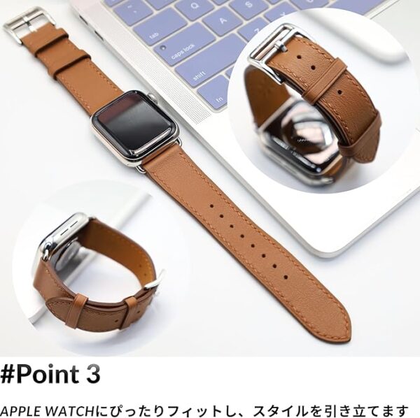 MODIGI コンパチブル Apple Watch用 バンド アップルウォッチ バンド レザー ベルト 本革 高級手作り Veau Swift 皮ベルト 40mm 41mm 42mm 44mm 45mm 46mm 49mm Ultra 1/2/ SE 1/2/3シリーズ10 9 8 7 6 5 4 (Braun) - Image 4