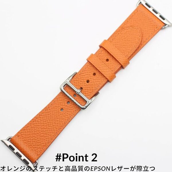 MODIGI コンパチブル Apple Watch用 バンド アップルウォッチ バンド レザー ベルト 本革 高級手作り Veau Epsom 皮ベルト 40mm 41mm 42mm 44mm 45mm 46mm 49mm Ultra 1/2/3 SE 1/2/3シリーズ 10 9 8 7 6 5 (Orange) - Image 3
