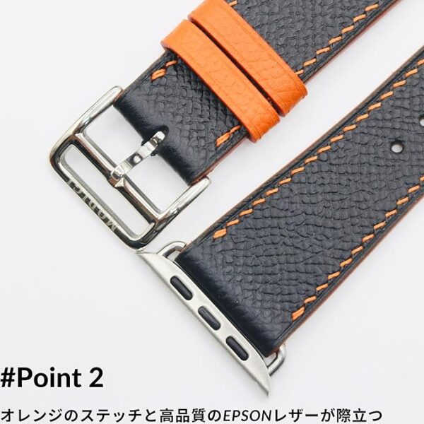 MODIGI コンパチブル Apple Watch用 バンド アップルウォッチ バンド レザー ベルト 本革 高級手作り Veau Epsom 皮ベルト 40mm 41mm 42mm 44mm 45mm 46mm 49mm Ultra 1/2/3 SE 1/2/3シリーズ 10 9 8 7 6 5 (Black) (Copy) - Image 3