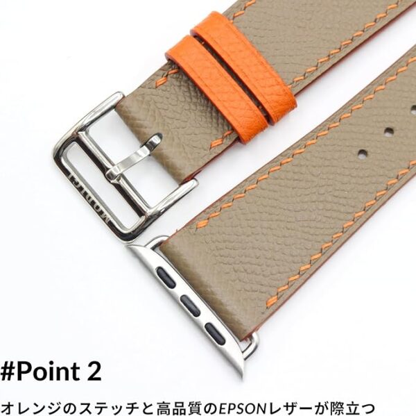 MODIGI コンパチブル Apple Watch用 バンド アップルウォッチ バンド レザー ベルト 本革 高級手作り Veau Epsom 皮ベルト 40mm 41mm 42mm 44mm 45mm 46mm 49mm Ultra 1/2/3 SE 1/2/3シリーズ 10 9 8 7 6 5 (Etupe) - Image 3