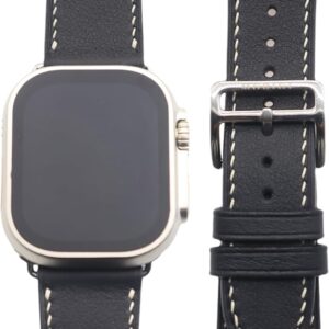[MODIGI] コンパチブル アップルウォッチ バンド レザー Apple Watch用 ベルト 本革 高級 手作り Veau Swift皮 40mm 41mm 42mm 44mm 45mm 46mm 49mm Apple Watch Ultra 1/2/3 SE 1/2/3 シリーズ10 9 8 7 6 5 4 対応 (Black/White)
