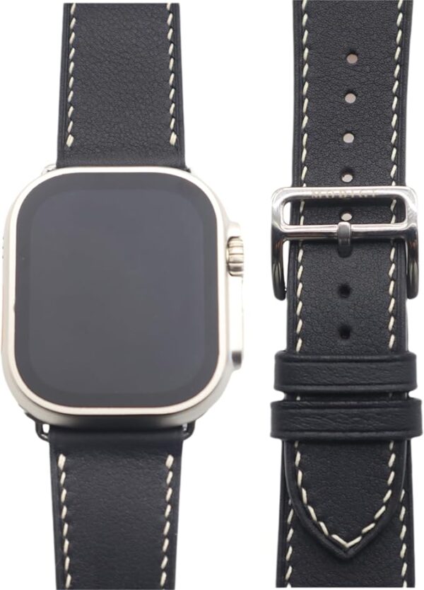 [MODIGI] コンパチブル アップルウォッチ バンド レザー Apple Watch用 ベルト 本革 高級 手作り Veau Swift皮 40mm 41mm 42mm 44mm 45mm 46mm 49mm Apple Watch Ultra 1/2/3 SE 1/2/3 シリーズ10 9 8 7 6 5 4 対応 (Black/White)