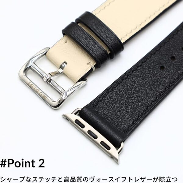 [MODIGI] コンパチブル アップルウォッチ バンド レザー Apple Watch用 ベルト 本革 高級 手作り Veau Swift皮 40mm 41mm 42mm 44mm 45mm 46mm 49mm Apple Watch Ultra 1/2/3 SE 1/2/3 シリーズ10 9 8 7 6 5 4 対応 (White/Black) - Image 3