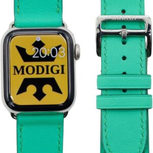 MODIGI コンパチブル Apple Watch用 バンド アップルウォッチ バンド レザー ベルト 本革 高級手作り Veau Swift 皮ベルト 40mm 41mm 42mm 44mm 45mm 46mm 49mm Ultra 1/2/ SE 1/2/3シリーズ10 9 8 7 6 5 4 (Green)