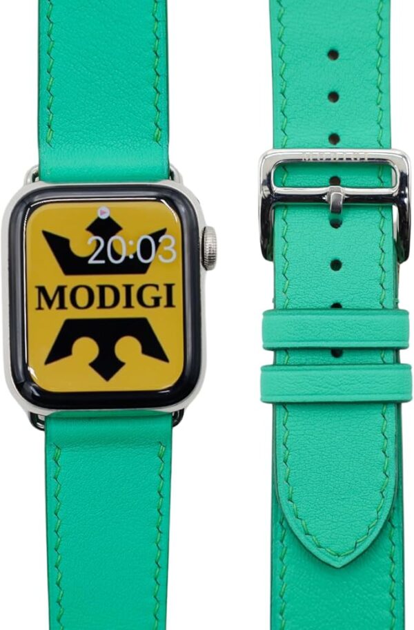 MODIGI コンパチブル Apple Watch用 バンド アップルウォッチ バンド レザー ベルト 本革 高級手作り Veau Swift 皮ベルト 40mm 41mm 42mm 44mm 45mm 46mm 49mm Ultra 1/2/ SE 1/2/3シリーズ10 9 8 7 6 5 4 (Green)