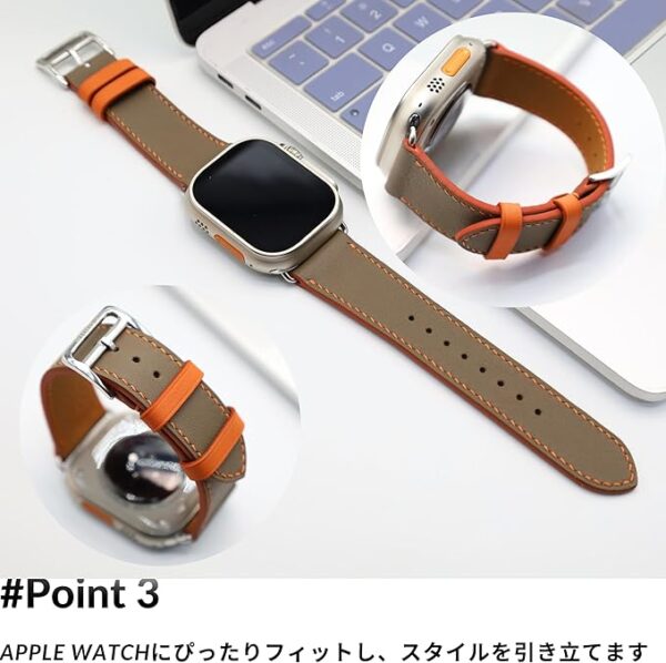 MODIGI コンパチブル Apple Watch用 バンド アップルウォッチ バンド レザー ベルト 本革 高級手作り Veau Swift 皮ベルト 40mm 41mm 42mm 44mm 45mm 46mm 49mm Ultra 1/2/ SE 1/2/3シリーズ10 9 8 7 6 5 4 (Etupe) - Image 4