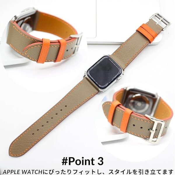 MODIGI コンパチブル Apple Watch用 バンド アップルウォッチ バンド レザー ベルト 本革 高級手作り Veau Epsom 皮ベルト 40mm 41mm 42mm 44mm 45mm 46mm 49mm Ultra 1/2/3 SE 1/2/3シリーズ 10 9 8 7 6 5 (Etupe) - Image 4