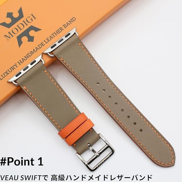 MODIGI コンパチブル Apple Watch用 バンド アップルウォッチ バンド レザー ベルト 本革 高級手作り Veau Swift 皮ベルト 40mm 41mm 42mm 44mm 45mm 46mm 49mm Ultra 1/2/ SE 1/2/3シリーズ10 9 8 7 6 5 4 (Etupe) - Image 2