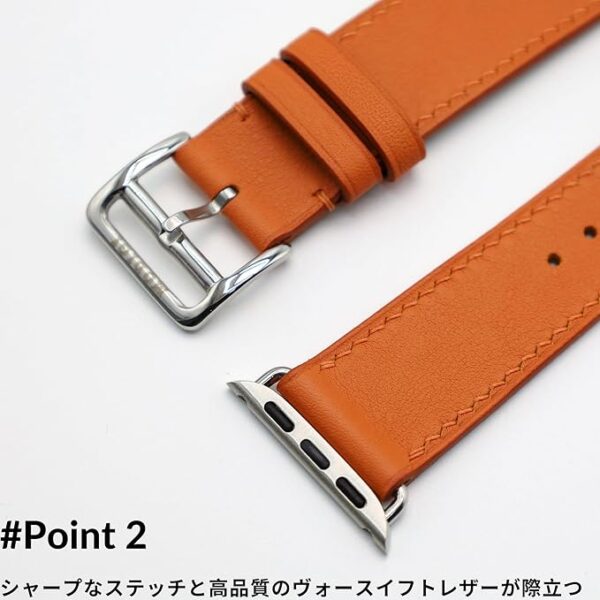 MODIGI コンパチブル Apple Watch用 バンド アップルウォッチ バンド レザー ベルト 本革 高級手作り Veau Swift 皮ベルト 40mm 41mm 42mm 44mm 45mm 46mm 49mm Ultra 1/2/ SE 1/2/3シリーズ10 9 8 7 6 5 4 (Orange) - Image 3