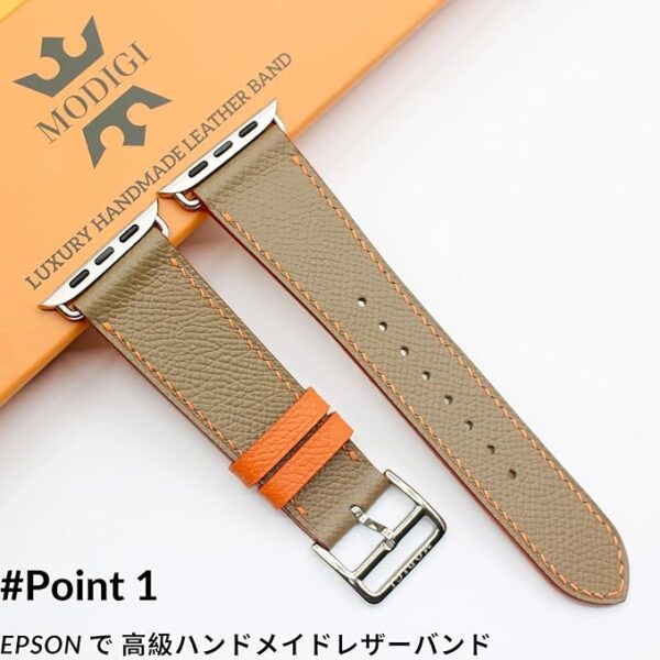 MODIGI コンパチブル Apple Watch用 バンド アップルウォッチ バンド レザー ベルト 本革 高級手作り Veau Epsom 皮ベルト 40mm 41mm 42mm 44mm 45mm 46mm 49mm Ultra 1/2/3 SE 1/2/3シリーズ 10 9 8 7 6 5 (Etupe) - Image 2