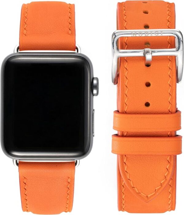 MODIGI コンパチブル Apple Watch用 バンド アップルウォッチ バンド レザー ベルト 本革 高級手作り Veau Swift 皮ベルト 40mm 41mm 42mm 44mm 45mm 46mm 49mm Ultra 1/2/ SE 1/2/3シリーズ10 9 8 7 6 5 4 (Orange)