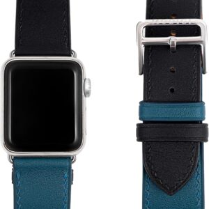[MODIGI] コンパチブル アップルウォッチ バンド レザー Apple Watch用 ベルト 本革 高級 手作り Veau Swift皮 40mm 41mm 42mm 44mm 45mm 46mm 49mm Apple Watch Ultra 1/2/3 SE 1/2/3 シリーズ10 9 8 7 6 5 4 対応 (Black/Blue)