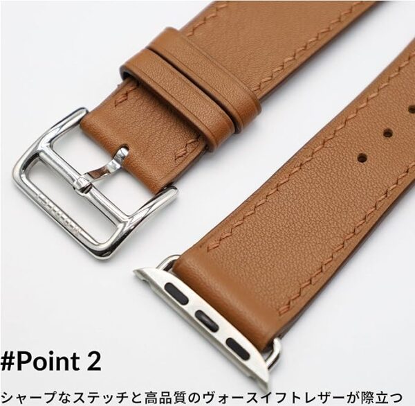 MODIGI コンパチブル Apple Watch用 バンド アップルウォッチ バンド レザー ベルト 本革 高級手作り Veau Swift 皮ベルト 40mm 41mm 42mm 44mm 45mm 46mm 49mm Ultra 1/2/ SE 1/2/3シリーズ10 9 8 7 6 5 4 (Braun) - Image 3