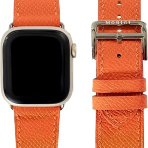 MODIGI コンパチブル Apple Watch用 バンド アップルウォッチ バンド レザー ベルト 本革 高級手作り Veau Epsom 皮ベルト 40mm 41mm 42mm 44mm 45mm 46mm 49mm Ultra 1/2/3 SE 1/2/3シリーズ 10 9 8 7 6 5 (Orange)