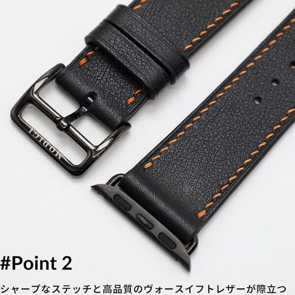 [MODIGI] コンパチブル アップルウォッチ バンド レザー Apple Watch用 ベルト 本革 高級 手作り Veau Swift皮 40mm 41mm 42mm 44mm 45mm 46mm 49mm Apple Watch Ultra 1/2/3 SE 1/2/3 シリーズ10 9 8 7 6 5 4 対応 (BLACK) - Image 3