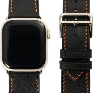 [MODIGI] コンパチブル アップルウォッチ バンド レザー Apple Watch用 ベルト 本革 高級 手作り Veau Swift皮 40mm 41mm 42mm 44mm 45mm 46mm 49mm Apple Watch Ultra 1/2/3 SE 1/2/3 シリーズ10 9 8 7 6 5 4 対応 (BLACK)