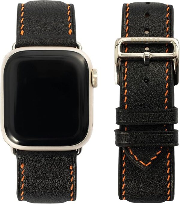 [MODIGI] コンパチブル アップルウォッチ バンド レザー Apple Watch用 ベルト 本革 高級 手作り Veau Swift皮 40mm 41mm 42mm 44mm 45mm 46mm 49mm Apple Watch Ultra 1/2/3 SE 1/2/3 シリーズ10 9 8 7 6 5 4 対応 (BLACK)