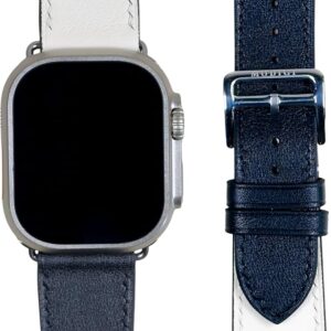 [MODIGI] コンパチブル アップルウォッチ バンド レザー Apple Watch用 ベルト 本革 高級 手作り Veau Swift皮 40mm 41mm 42mm 44mm 45mm 46mm 49mm Apple Watch Ultra 1/2/3 SE 1/2/3 シリーズ10 9 8 7 6 5 4 対応 (White/Black)