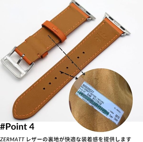 MODIGI コンパチブル Apple Watch用 バンド アップルウォッチ バンド レザー ベルト 本革 高級手作り Veau Swift 皮ベルト 40mm 41mm 42mm 44mm 45mm 46mm 49mm Ultra 1/2/ SE 1/2/3シリーズ10 9 8 7 6 5 4 (Orange) - Image 5
