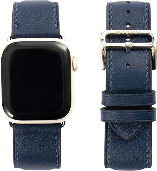 MODIGI コンパチブル Apple Watch用 バンド アップルウォッチ バンド レザー ベルト 本革 高級手作り Veau Swift 皮ベルト 40mm 41mm 42mm 44mm 45mm 46mm 49mm Ultra 1/2/ SE 1/2/3シリーズ10 9 8 7 6 5 4 (Navy)