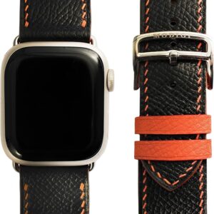 MODIGI コンパチブル Apple Watch用 バンド アップルウォッチ バンド レザー ベルト 本革 高級手作り Veau Epsom 皮ベルト 40mm 41mm 42mm 44mm 45mm 46mm 49mm Ultra 1/2/3 SE 1/2/3シリーズ 10 9 8 7 6 5 (Black)