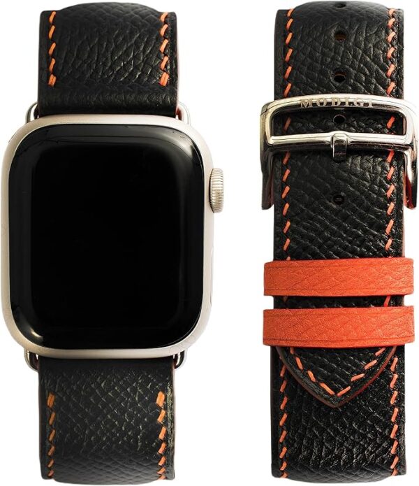 MODIGI コンパチブル Apple Watch用 バンド アップルウォッチ バンド レザー ベルト 本革 高級手作り Veau Epsom 皮ベルト 40mm 41mm 42mm 44mm 45mm 46mm 49mm Ultra 1/2/3 SE 1/2/3シリーズ 10 9 8 7 6 5 (Black) (Copy)