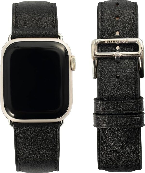 MODIGI コンパチブル Apple Watch用 バンド アップルウォッチ バンド レザー ベルト 本革 高級手作り Veau Swift 皮ベルト 40mm 41mm 42mm 44mm 45mm 46mm 49mm Ultra 1/2/ SE 1/2/3シリーズ10 9 8 7 6 5 4 (Black)